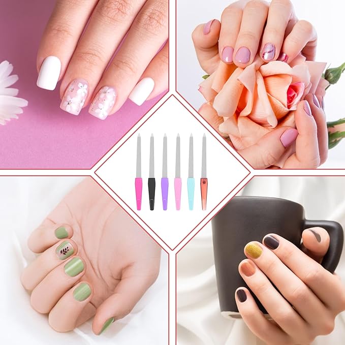 Metal Nail File Set 6 Pcs Metal Nail Files for Women, Anti-Slip Handle Sword Shape, Stainless Steel Nail Files with Sharp Pointed Tip for Natural Nails in Multicolored