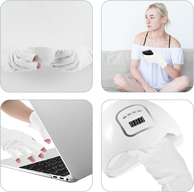 2Pairs White Fingerless Gloves for Women, Cotton Gloves for Dry Hands Sleeping, Fingerless Cotton Gloves Eczema for Sleeping, Overnight, Lotion & Spa Treatment, Moisturizing Night Glove