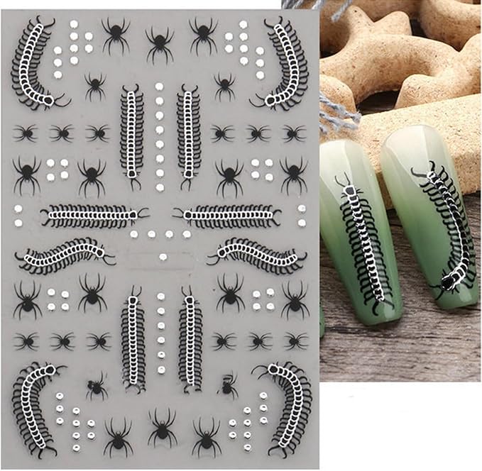 5 Sheets Halloween Nails Stickers Spider Wed Nails Art Stickers 3D Self-Adhesive Supplies Nail Decal with Spider Bat Love Design Nail Sticker for Nail Art Women's DIY Decoration
