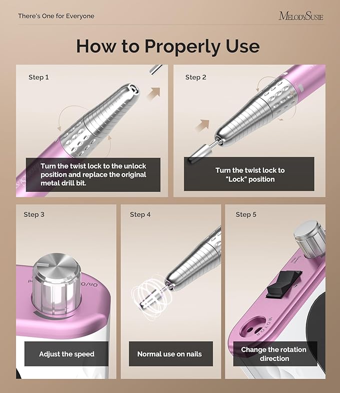 MelodySusie Waist-Mounted Professional Nail Drill MM400D, 35,000RPM Portable Electric Nail File, Low Noise & Low Heat Coreless Motor Machine with 8Pcs Nail Drill Bits Kit, for Manicure at Salon & Home