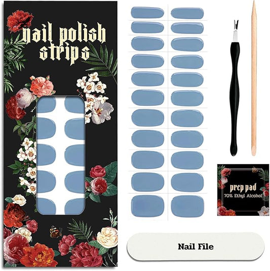 Nail Polish Strips - 22 Pcs Salon Quality Gel Nail Stickers - Long Lasting Wraps (Blue Hour IceBurg)