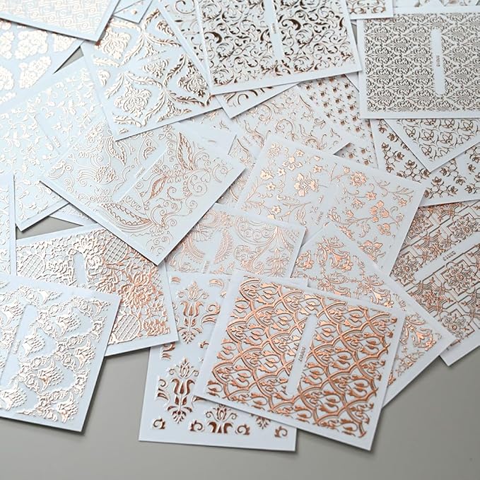 30 Sheets Rose Gold Lace Line Nail Stickers 3D Self Adhesive Nail Art Charms Sticker Decals for Crafts Supplies Accessories (ST-RG)