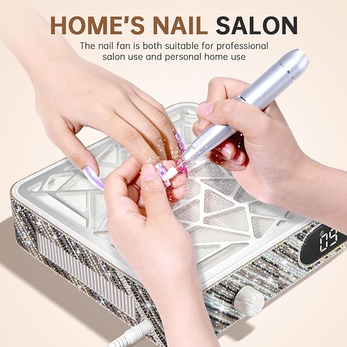 Nail Dust Collector, Powerful Vacuum Fan Vent Dust Collector Extractor Dust Suction Machine for Acrylic Nails Polishing, Nail Salon&Home, Red Diamond