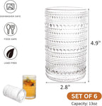 ZOOFOX Set of 6 Vintage Drinking Glasses, 13 oz Clear Hobnail Glasses Tumbler - Image 2