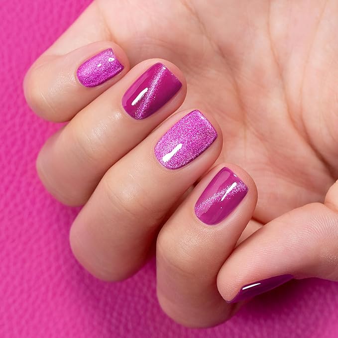 RARJSM Cat Eye Gel Polish Fuchsia Purple Pink 15ml 9D Cateye Silver Glitter Galaxy Universal Velvet Effect Ice Gel Nail Polish with Magnetic Stick UV LED Curing Require Soak Off DIY Home Salon