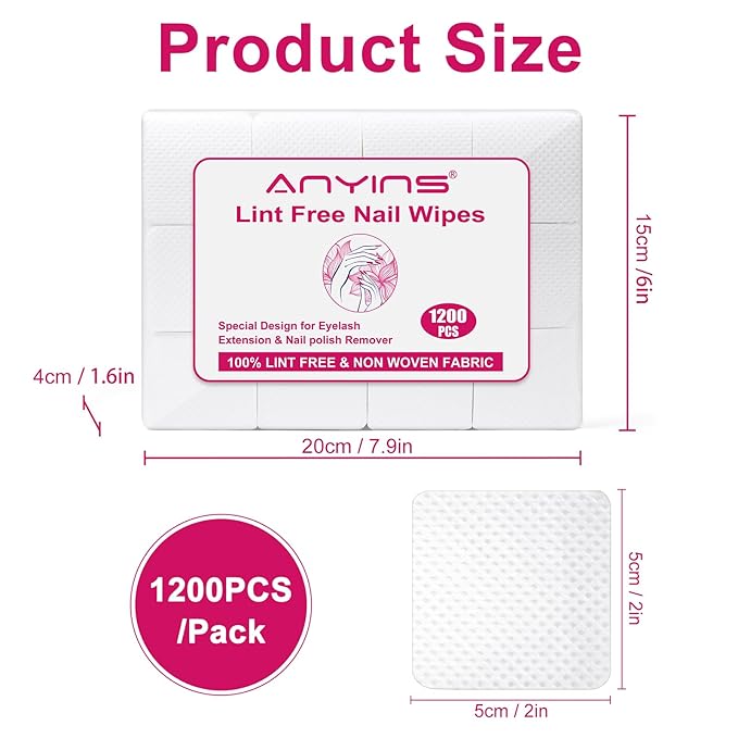 Lint Free Nail Wipes, 1200PCS White Lint Free Wipes Non-woven Fabric Gel Polish Remover Super Absorbent Soft Nail Polish Remover for Nail Salon, Home DIY