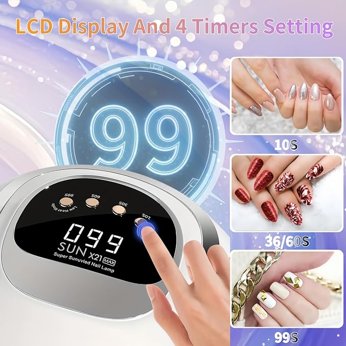 UV LED Nail Lamp with 72 Beads, 320W Nail Curing Lamps for Gel Polish with Automatic Sensor/4 Timer Setting,Led Nail Dryer, Professional Nail Art Drying Tools for Fingernail and Toenail.