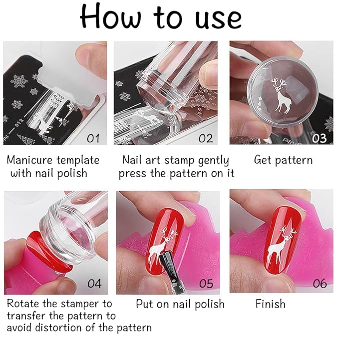 BESARME 4 in 1 Nail Art Stamper Set, 1 Pcs Nail Art Stamper with 2 Pcs Silicone Heads and 1 Scraper Manicure Nail Art Tool with Scraper for DIY Nail Decor
