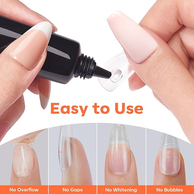 modelones Gel Nail Kit Almond, 15Sizes Instant Apex False Nail Tips Solid Glue & Mini U/V Lamp, 240Pcs Medium Almond Pre-Building Strong Thick Acrylic Press on Tips LED Light Extension Kit Women Gift