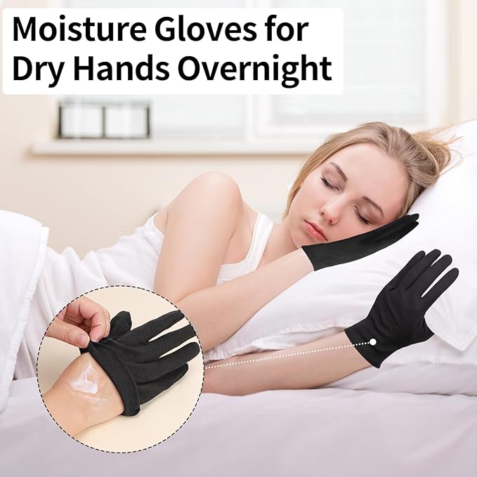 5 Pairs Small Black Cotton Gloves for Dry Hands Sleeping, Black Work Gloves for Coin Handling, Jewelry, Photography for Men and Women, with 20 Touchscreen Stickers