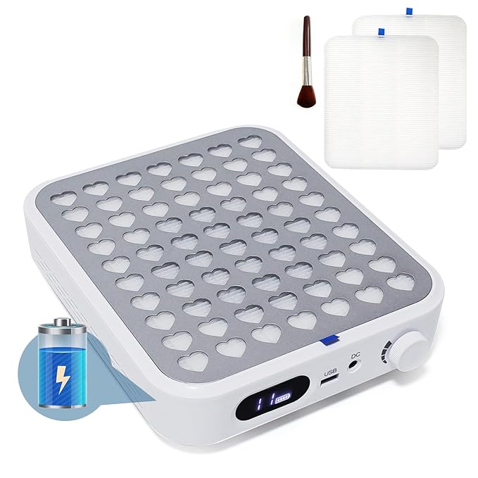 Rechargeable Nail Dust Collector - Professional Dust Collector Nail Tech with LED Display, Adjustable Speed, 2 Reusable Filter, and Strainer Panel for Acrylic Nails Polishing Manicure Salon Home