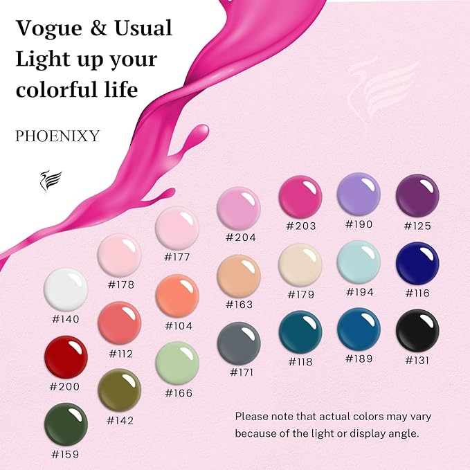 phoenixy 24 Gel Nail Polish Set, Gel Nail Polish Kit with Base Gloss Matte Top Coat Black Red Nail Polish Set Starter Kit Manicure Gift for Women-PCB9027