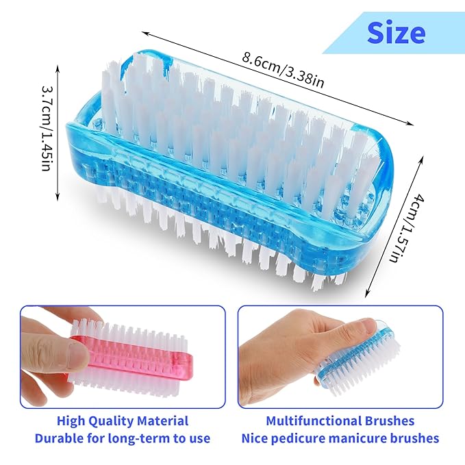 Nail Cleaning Brushes, Double Sided Nail Clean Up Brush with Nylon Stiff Bristles Fingernail Brush for Cleaning Cuticles Fingernails Toes Nail Hand Scrub Brush for Men Women, 2 Pcs(Red, Blue)