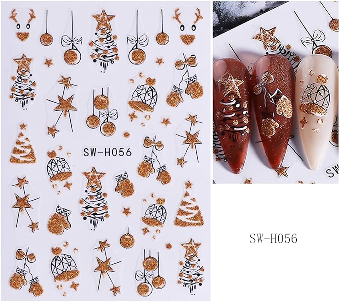 3 Sheets Christmas Nail Art Stickers Flower Nail Decals with Xmas Tree Elk Colored Light Snowflakes Design 3D Self-Adhesive Nail Stickers Acrylic Nail Supplies for Women DIY Christmas Decorations