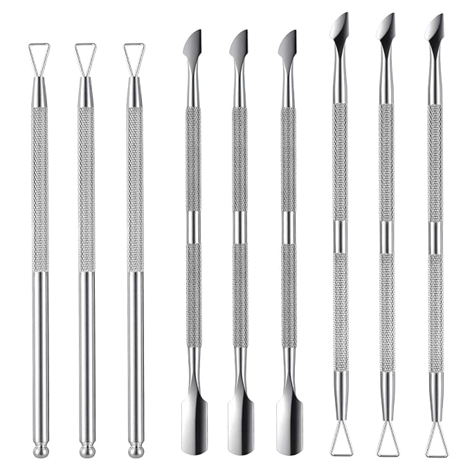 9Pcs Cuticle Cutter Scraper Double Ended Cuticle Pusher Trimmer Stainless Triangle Nail Scraper Pedicure Manicure Professional Nail Care Tool For Girl Fingernail Toenail Gel Removal Polish