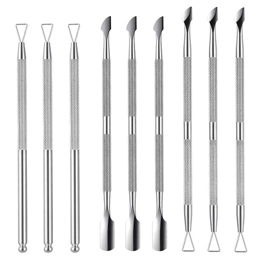 9Pcs Cuticle Cutter Scraper Double Ended Cuticle Pusher Trimmer Stainless Triangle Nail Scraper Pedicure Manicure Professional Nail Care Tool For Girl Fingernail Toenail Gel Removal Polish