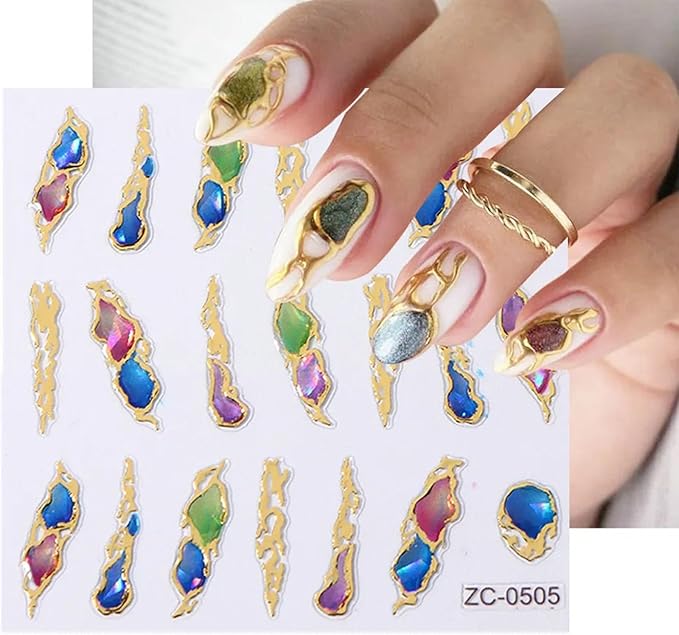 5D Gem Nail Art Sticker Decals Self Adhesive Crystal Rhinestone Embossed Nail Stickers Gem Design 5 Sheet