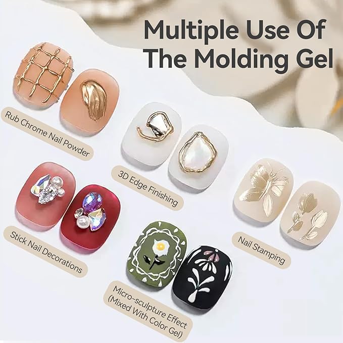 BORN PRETTY 3D Sculpting Gel for Nail Art,No Wipe Semi-solid Modeling Gel for Rubbing Chrome Nail Powder, Sticking Rhinestones and Nail Stamping