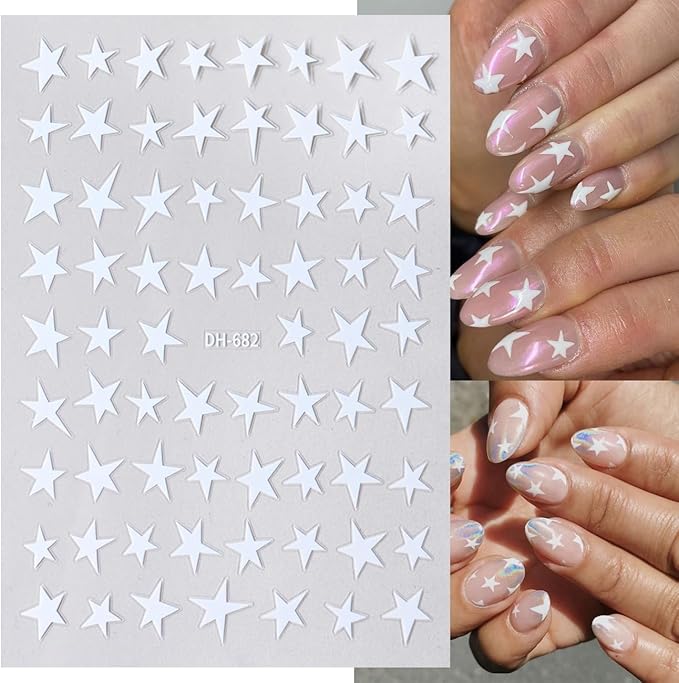 6Sheets Star Nail Art Stickers 3D Nail Decals with Shiny Colorful Five Pointed Star DIY Design Stars-Shaped Nail Adhesive Slider Accessory Manicure Decoration for Women Daily Wear