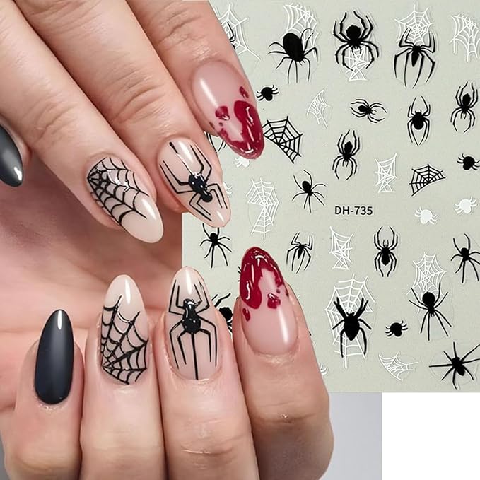 Halloween Nail Stickers Spider Web Nail Decals Pumpkin Nail Art Stickers Ghost Heart Star French Tips Design Self Adhesive Nails Sticker for Nails Art for Women DIY Holiday Manicure Supplies 8 Sheet