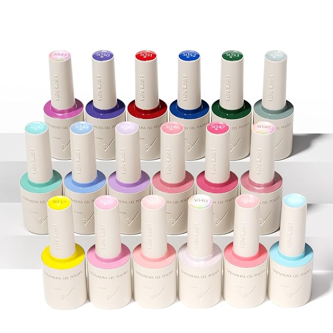 VENALISA V3 22 Pcs 10 ML Gel Nail Polish Set with Color Card, Pink Blue Red Green Purple Gel Polish Glitter Color Nail Art Starter Manicure Salon DIY at Home