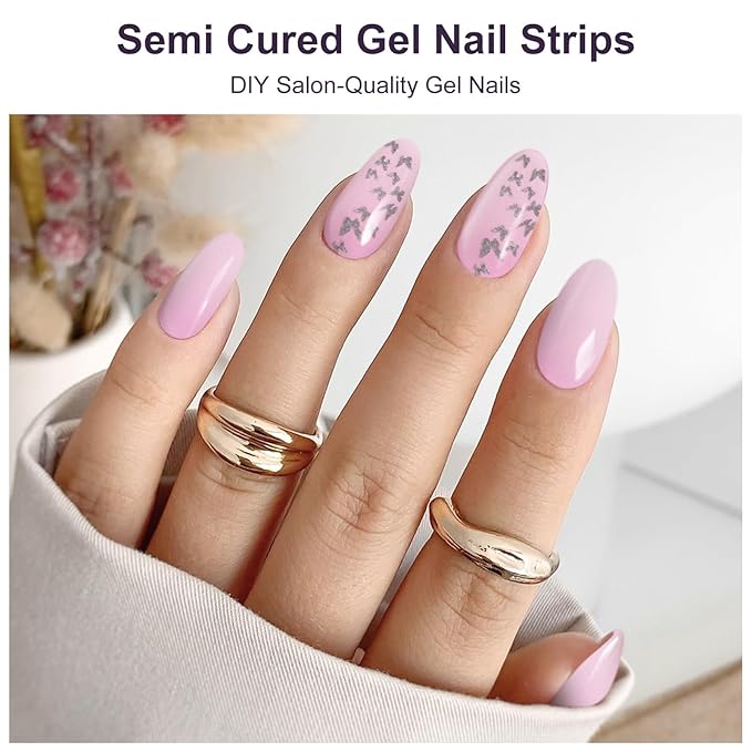 Semi Cured Gel Nail Strips，28 Pcs Gel Nail Stickers/Wraps (Butterfly),Long Lasting Stickers UV Lamp Required,Easy to Apply