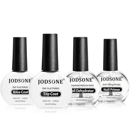 JODSONE 4 Bottle 10ML Nail Primer Base Coat Top Coat Glossy Quick Drying Durable DIY Nail Art Design Long Lasting Gift For Girls, transparent