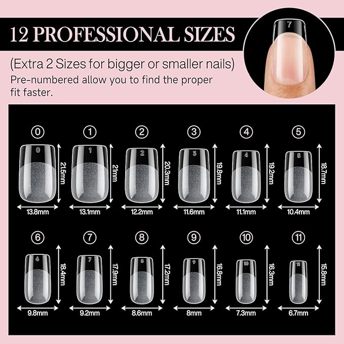Short Square Nail Tips: 240PCS Soft Gel Pre-filed Short Square Fake Tips, 12 Sizes Full Cover Acrylic False Press On Nails for DIY Nail Art Home Salon