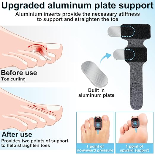 4pcs Hammer Toe Straightener with Aluminum Plate, Adjustable Hammer Toe Corrector for Women & Men,Toe Splints Wraps Relief for Curled, Bent Toes,Crooked & Broken Toes(Large)