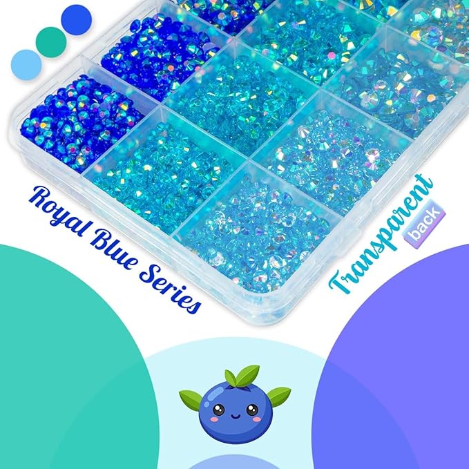 Transparent Blue Jelly Resin Rhinestones Bulk 3mm 4mm 5mm 6mm Flatback Aquamarine Stones for Crafting Royal Blue Sapphire AB Resin Gems Diamonds for Nails Eyes Face Makeup Tumblers DIY Crafts