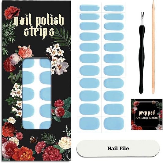 Nail Polish Strips - 22 Pcs Salon Quality Gel Nail Stickers - Long Lasting Wraps (Explorer Blue)