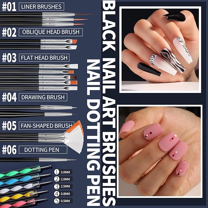 FANDAMEI Nail Art Brushes Set, Nail Art Kits, 3D Nail Charms Nail Design Tools Kit, Nail Set for Beginners ,Nail Dotting Tool, Nail Rhinestones,Chrome Nail Powder,Nail Stickers Nail Art Decoration Kit