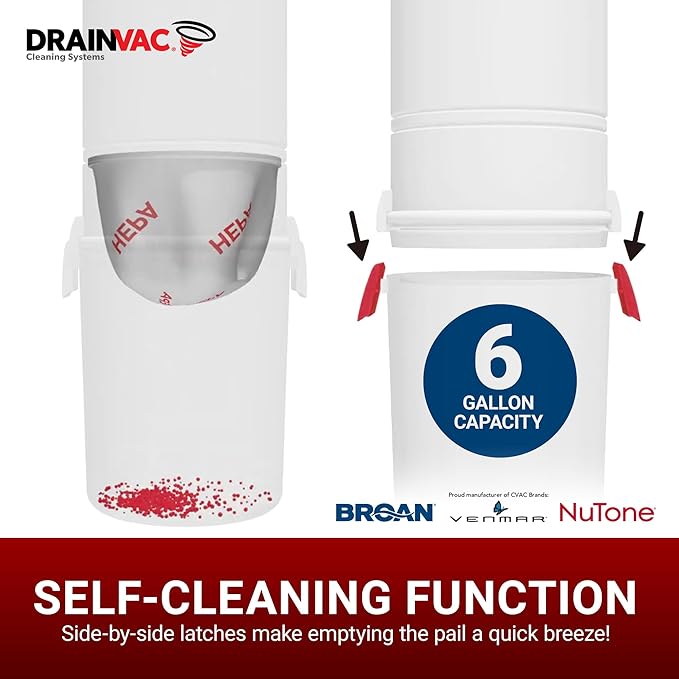 Drainvac Broan-nutone 700 Air watts Central Vacuum System and Deluxe Multi-Surface Tool Set for Cleaning Floors, Anti-Vibration, Powerful Suction
