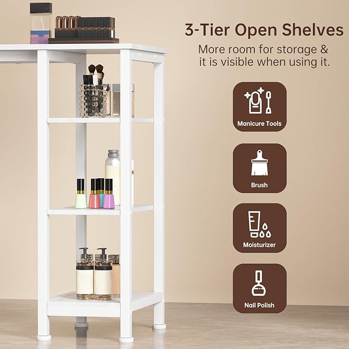 Nail Desk for Nail Tech w/Electric Dust Collector, Manicure Table w/3 Storage Drawers & 3 Open Shelves for Beauty Salon Tech Station