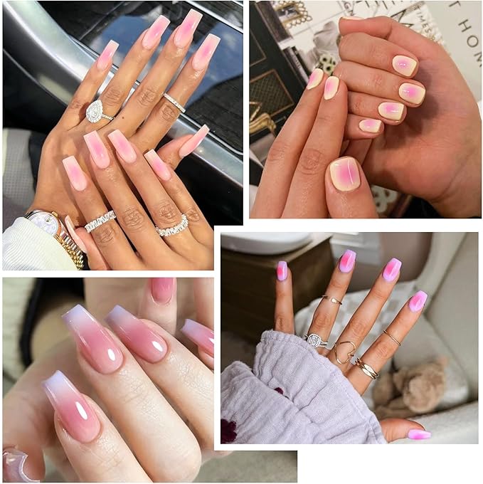 Gradient Blush Nail Stickers for Nail Art, Clear Blush Ombre Nails Stickers Decals Self Adhesive Spring Summer Nails Sticker for Women