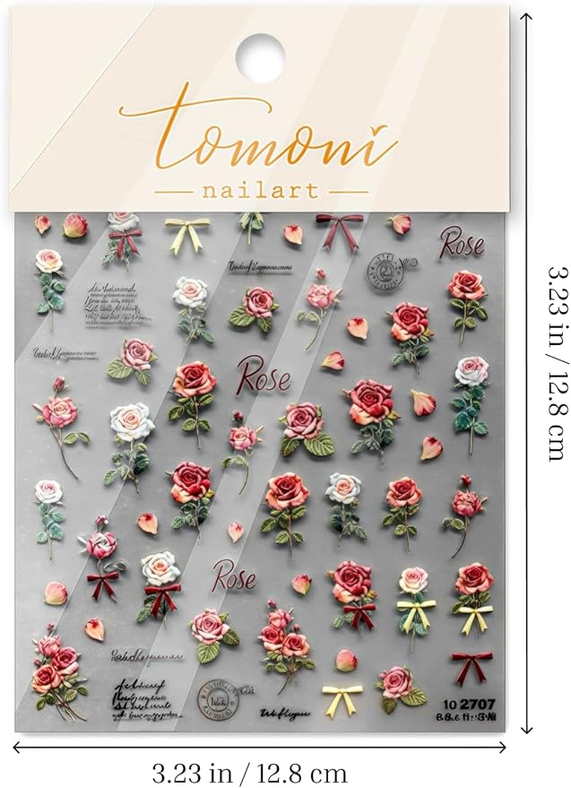 Retro Rose Nail Stickers 5D Embossed – Premium Salon-Quality Floral Nail Charm Accessories, Easy Application & Self-Adhesive Roses Red Flower Decal for DIY Manicure, Nail Art, Press on, Home or Salon