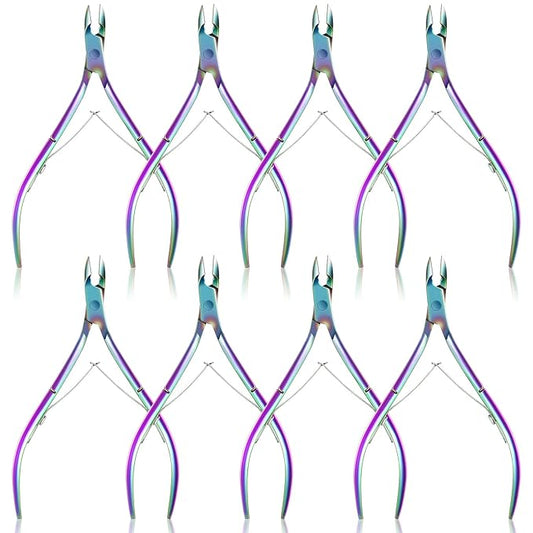 8 Pieces Cuticle Trimmer Stainless Steel Cuticle Nippers Pointed Blade Dead Skin Cutter Clipper Remover Scissors Manicure Tools for Fingernails and Toenails(Vivid Color)