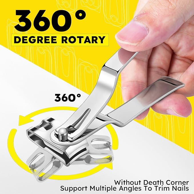 Nail Clippers for Seniors, 360 Degree Rotary Fingernail and Toenail Clippers with Long Handle Ultra Sharp Sturdy Stainless Steel Heavy Duty Large Toe Nail Clippers for Thick Nails Built-in Nail File