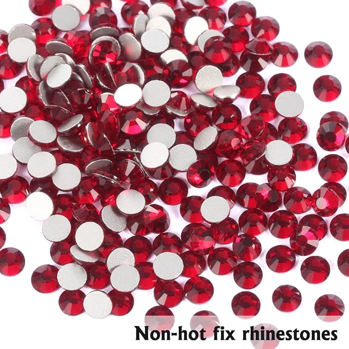 Dark Red Rhinestones for Crafts Flat Back Glass Nail Rhinestones Nail Gems Crystals for Makeup Bags Shoes Decoration DIY(SS6,1440pcs,Dark Siam)