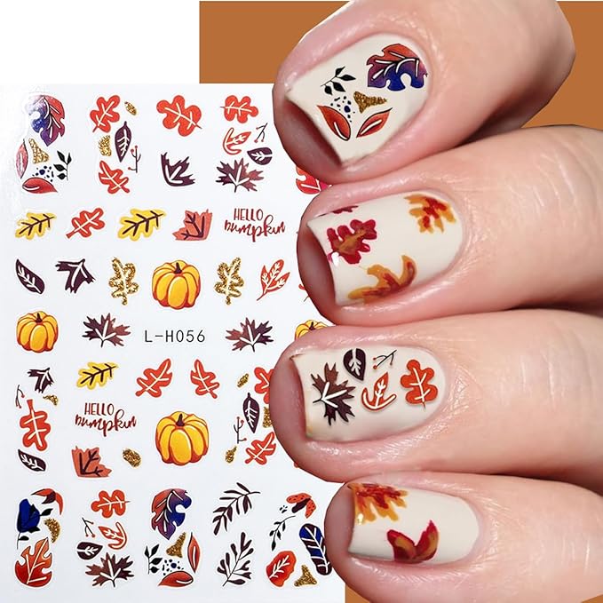 Fall Nail Stickers Maple Leaves Nail Decals Self Adhesive Nail Art Stickers Orange Fallen Leaves Pumpkin Bronzing Design Glitter Thanksgiving Nails Sticker for Nails Art for Women Decor Manicure