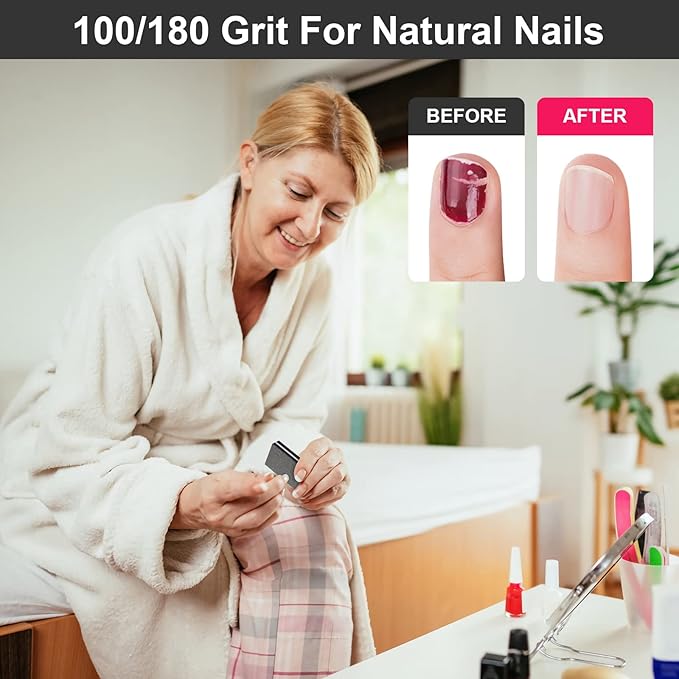 Diesisa Buffer Block Nail File, 100/180 Grit Sponge Nail Buffers for Acrylic Nails, Nails Buffer, Mini Buffing Block Double Sided for Manicure Tools 60 Count - Black
