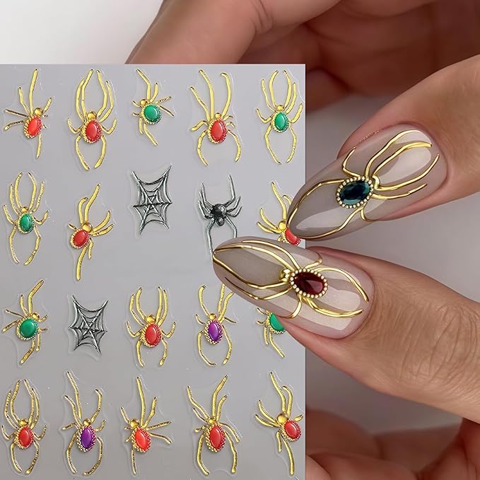2Pcs Retro Halloween Nail Stickers Spider Web Decals for Nail Art Pumpkin Ghost Nail Design 5D Embossed Spider Nails Supplies Ghost Mirrors Nails Acrylic Accessories for Women DIY Manicure Decoration