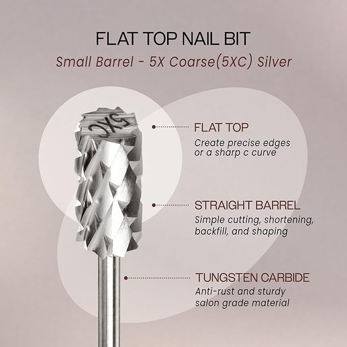 USA PANA Professional 3/32" Shank Size - Flat Top Small Barrel Carbide Bit - 5X Coarse Grit to Extra Fine Grit - Gold, Silver, DLC Black - Nail Drill Bit for Dremel Machine (5X Coarse, Silver)