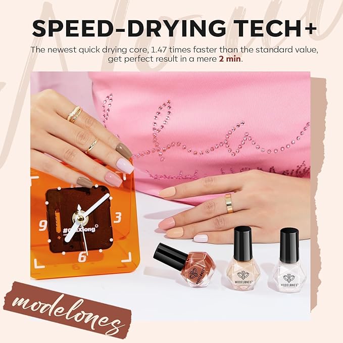 modelones Brown Nail Polish Set 6 Colors, Fall Winter Nude Silver Glitter Nail Polish Skin Tone Collection Quick Dry Mini Manicure DIY Nail Art Salon Home Gifts For Women Girl