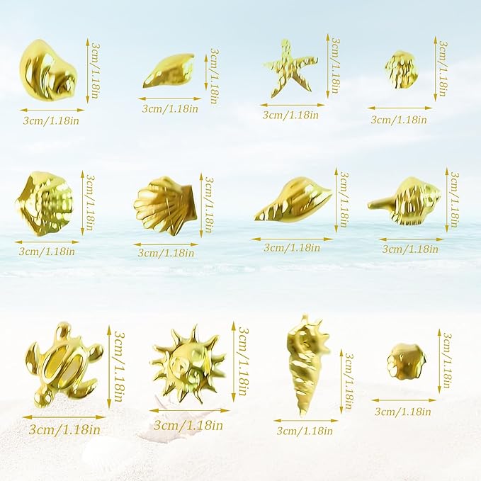 3 Boxes of Starfish Nail Charms, Ocean Nail Charms, Beach Starfish, Sea Shells, 3D Nail Gem Jewelry, Suitable for DIY Manicure (Gold*2, Silver*1)