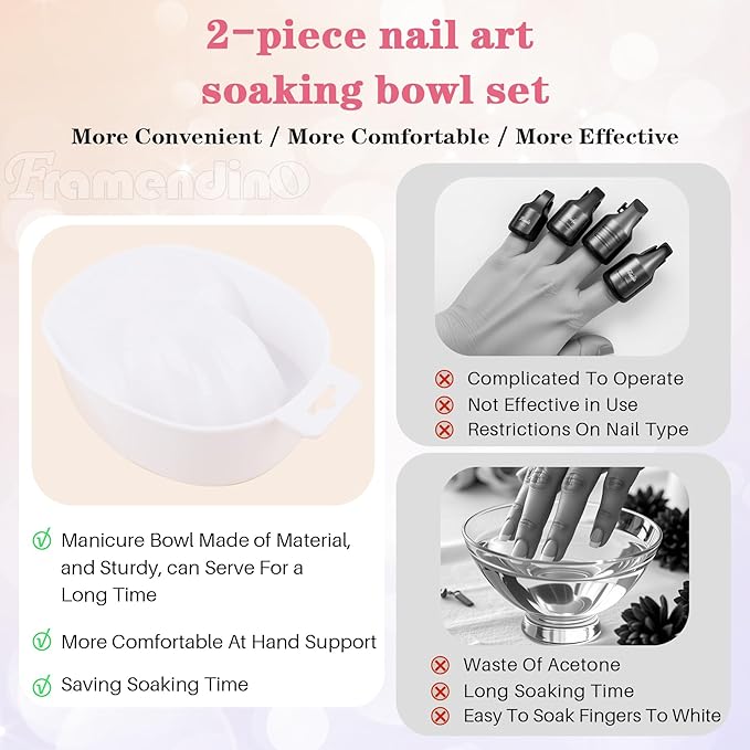 Framendino, 2 Pack White Nail Soak Tray Manicure Bowl Soaker Bowls