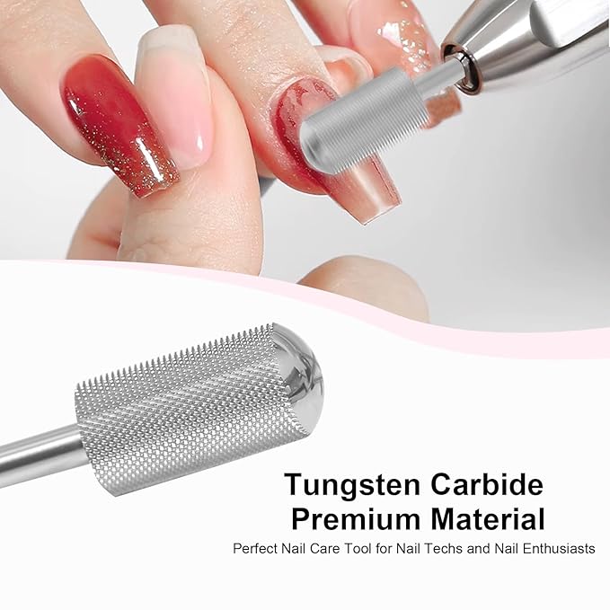 3/32" Large Barrel Smooth Round Top Tungsten Carbide Nail Drill Bit Safety Bit for Gel & Acrylic Removal, 2-Way Rotating Efile Tip, Salon Electric File Accessory (XF Grit, Silver)