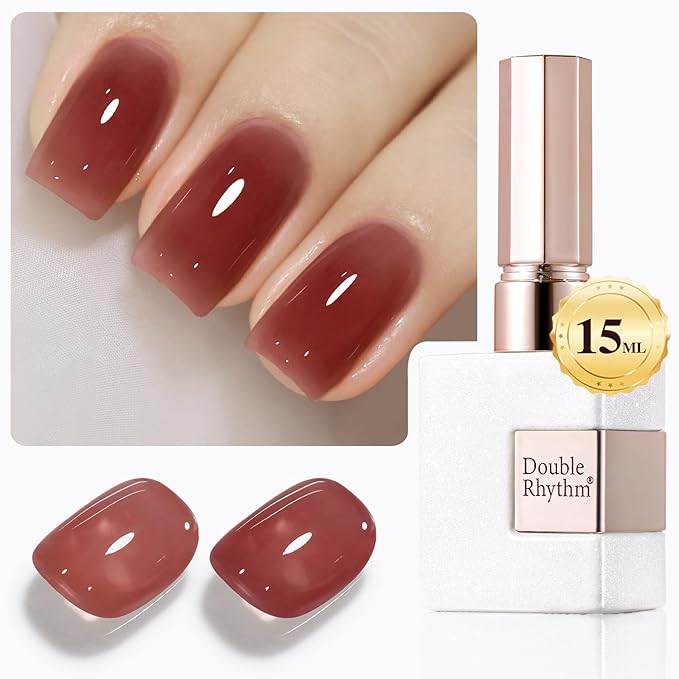 Double Rhythm Gel Polish 15ML Jelly Sheer Pastel Light Milky Color Pearl White Bottle 1 PC 0.5 OZ Full Size Nail Art Salon at Home (Deep Purple-D1528)