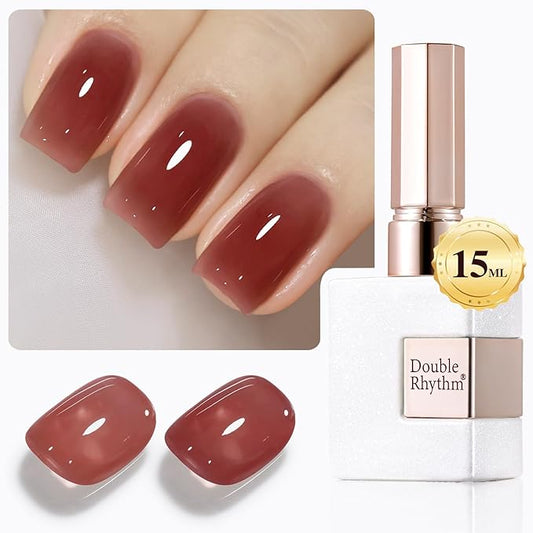 Double Rhythm Gel Polish 15ML Jelly Sheer Pastel Light Milky Color Pearl White Bottle 1 PC 0.5 OZ Full Size Nail Art Salon at Home (Deep Purple-D1528)