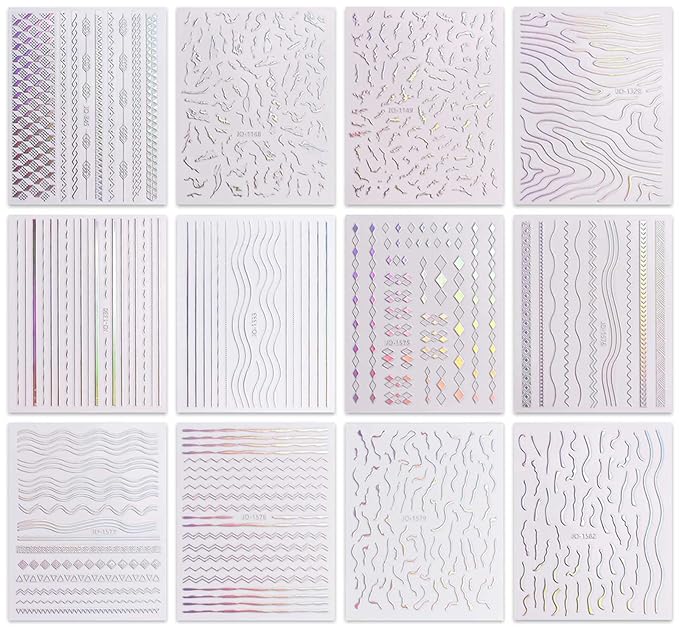 JMEOWIO 12 Sheets Aurora Nail Art Stickers Decals Self-Adhesive Pegatinas Uñas Glitter Holographic Nail Supplies Nail Art Design Decoration Accessories